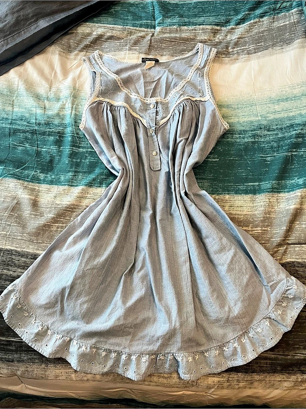 Night Flowers Blue Embroidered Vintage Dress